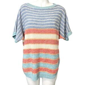 Chaps Womens Sweater Medium Striped Cotton Dolman Short Sleeve Pullover Nautical